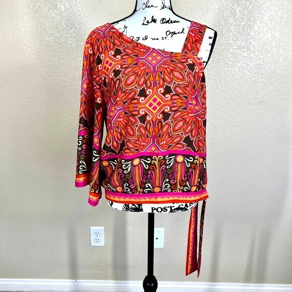 Chico’s orange blouse Zanzibar One-Shoulder Side-Tie Top size 1 - Picture 3 of 16